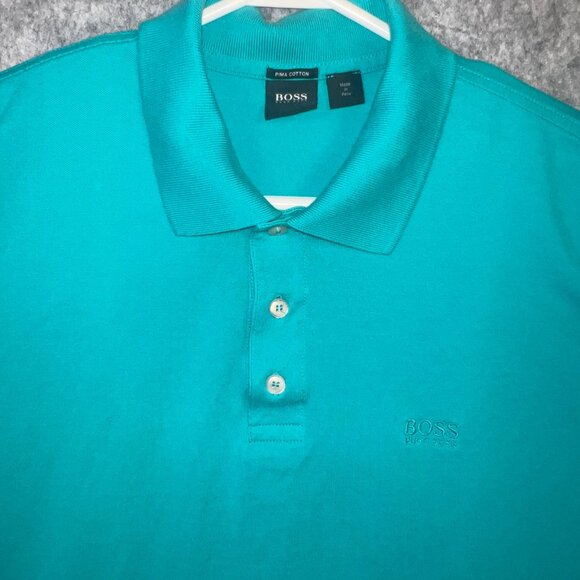 BOSS Hugo Boss Polo Shirt Men's XL Turquoise Pima Cotton Embroidered Logo - Picture 5 of 11